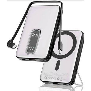 Power Bank с быстрой зарядкой 22.5W, MagSafe, встроенным кабелем и подставкой 10000mAh MP102 Белый 35014 фото