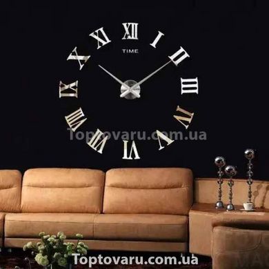 Часы настенные "Сделай сам" большие с римскими цифрами 3D DIY CLOCK Серебро 13166 фото