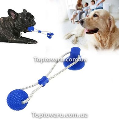 Игрушка для собак канат на присоске с мячом Pet molar toys Синяя 5446 фото