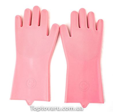 Силиконовые перчатки для мытья и чистки Magic Silicone Gloves с ворсом Пудровые 639 фото