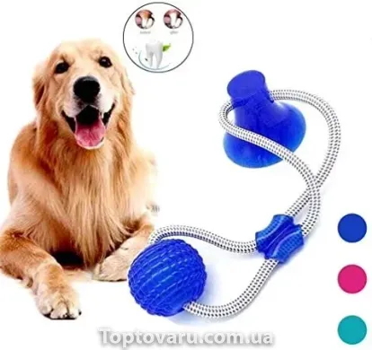 Игрушка для собак канат на присоске с мячом Pet molar toys Синяя 5446 фото