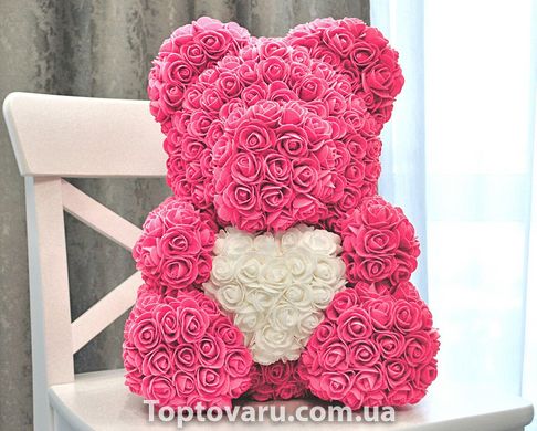 Мишка з серцем з 3D троянд Teddy Rose 40 см Рожевий з білим серцем 488 фото