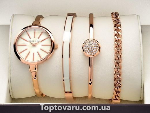 Годинник в подарунковій упаковці watch set AK Rose Gold white NEW фото