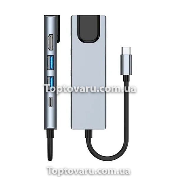 Док-станція USB Type-C 5в1 HDMI, 2 USB, LAN RJ45 Ethernet, Type C, USB-C 7389 фото