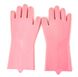 Силіконові рукавички для миття і чищення Magic Silicone Gloves з ворсом Пудрові 639 фото 1