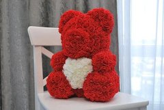 Мишка з серцем з 3D троянд Teddy Rose 40 см Червоний з білим серцем 494 фото