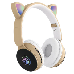 Бездротові Bluetooth навушники з котячими вушками ST-77M Бежеві 9482 фото