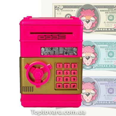 Електронна скарбничка "Сейф банкомат" з кодовим замком і купюропріємником рожевий 3145 фото