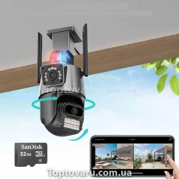Камера відеоспостереження вулична поворотна з сиреною та зумом Dual Lens Zoom 3MP 12571 фото