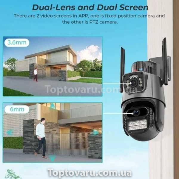 Камера відеоспостереження вулична поворотна з сиреною та зумом Dual Lens Zoom 3MP 12571 фото