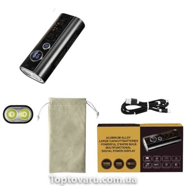 Ліхтар-павер банк ручний акумуляторний 12000mAh YEMAO YM-B200 2P50 LED+SMD(RGB) Li-Ion Чорний 37277 фото