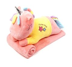 Іграшка-подушка Єдиноріг з пледом 3 в 1 Рожевий 3927 фото