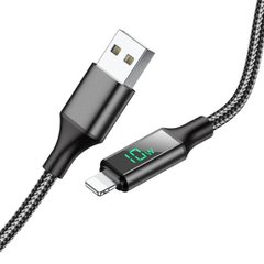 Кабель BOROFONE BU32 USB to iP 2.4A, 1.2m, nylon, aluminum connectors, digital display, Black BU32LB-00001 фото