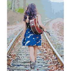Картина за номерами Strateg ПРЕМІУМ Дівчина з гітарою з лаком розміром 40х50 см (SY6765) SY6765-00002 фото