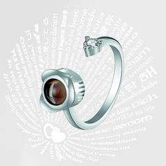 Безразмерное кольцо с проекцией "я тебя люблю" на 100 языках мира - Серебряное