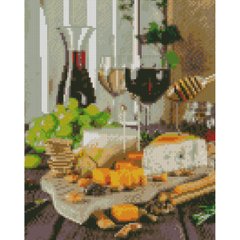 Алмазна мозаїка Strateg ПРЕМІУМ Вино та сир розміром 30х40 см (HX503) HX503-00002 фото