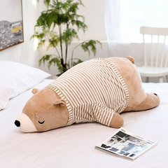 Мягкая игрушка спящий Медвежонок в футболке 35 см Бежевый