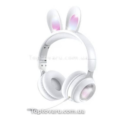 Наушники беспроводные детские с ушками кролика LED подсветка KE-01 Белые 13355 фото