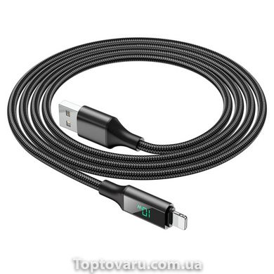 Кабель BOROFONE BU32 USB to iP 2.4A, 1.2m, nylon, алюминиевые подключения, цифровой дисплей, Black BU32LB-00001 фото
