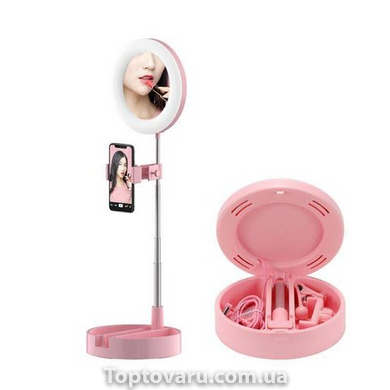 Круглое складное зеркало с LED подсветкой Live Makeup G3 Розовое 3239 фото