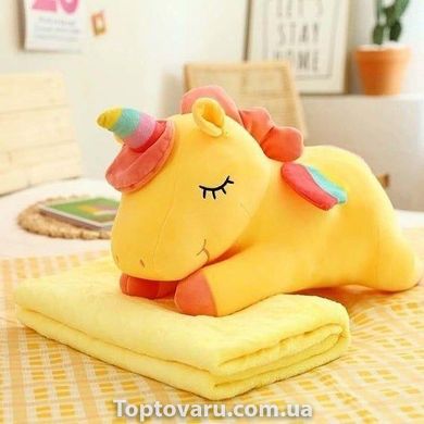 Іграшка-подушка Єдиноріг з пледом 3 в 1 Жовтий 6997 фото