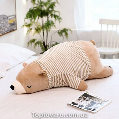 Мягкая игрушка спящий Медвежонок в футболке 35 см Бежевый 7679 фото