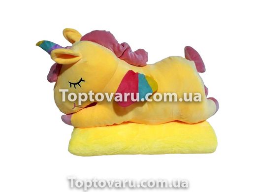 Іграшка-подушка Єдиноріг з пледом 3 в 1 Жовтий 6997 фото