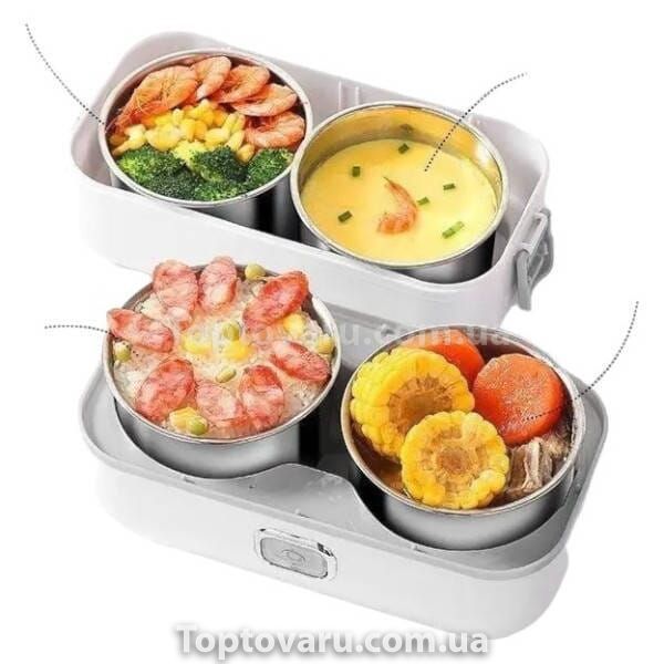 Ланч-бокс із підігрівом дворівневий 2л від мережі 220V Cooking Lunchbox Білий із сірим 19048 фото