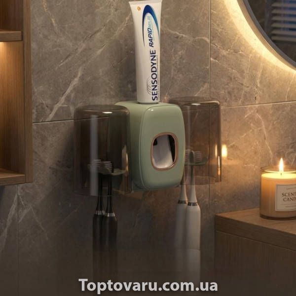 Держатель настенный для зубных щеток +2 чашки TOOTHBRUSH HOLDER Зеленый 34588 фото
