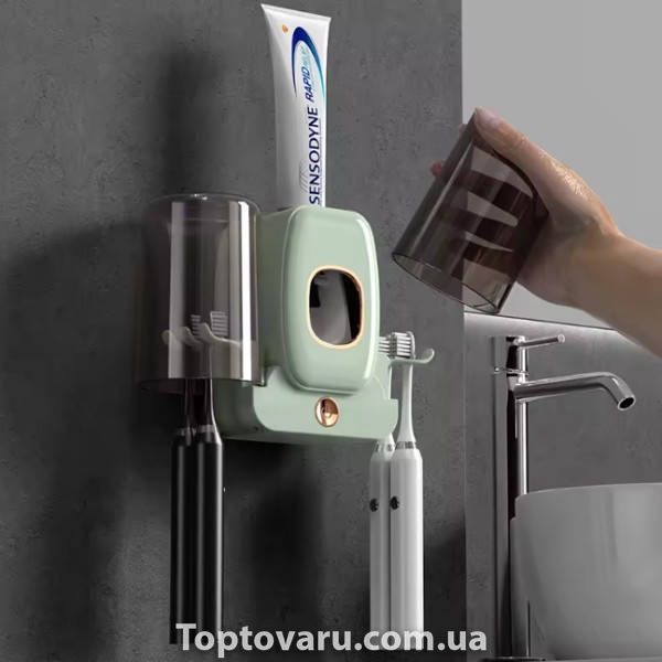 Держатель настенный для зубных щеток +2 чашки TOOTHBRUSH HOLDER Зеленый 34588 фото