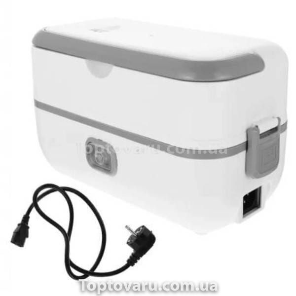 Ланч-бокс із підігрівом дворівневий 2л від мережі 220V Cooking Lunchbox Білий із сірим 19048 фото