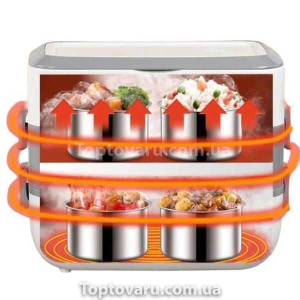 Ланч-бокс із підігрівом дворівневий 2л від мережі 220V Cooking Lunchbox Білий із сірим 19048 фото