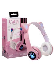 Навушники безпровідні LED з котячими вушками і підсвічуванням STN 28 Рожеві 5576 фото