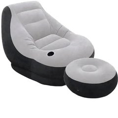 Надувний диван AIR SOFA Надувне велюрове крісло з пуфиком Сірий 11247 фото