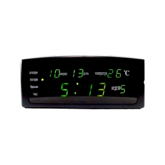 Часы настольные LED с календарем, термометром и будильником Caixing CX-868 Черные Зеленая подсветка 12792 фото