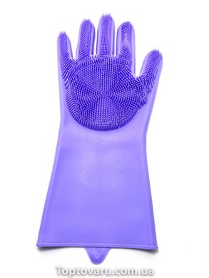 Силиконовые перчатки для мытья и чистки Magic Silicone Gloves с ворсом Сиреневые 637 фото
