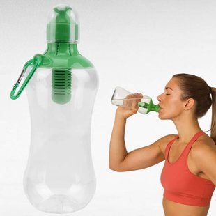 Бутылка для питьевой воды с фильтром 550мл BOTTLE Прозрачная с зеленой крышкой 33095 фото