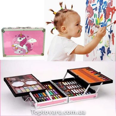 Набір для дитячої творчості у валізі з єдинорогом 144 предмета Рожевий 3102 фото