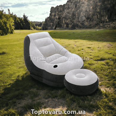 Надувной диван AIR SOFA | Надувное велюровое кресло с пуфиком Серый 11247 фото