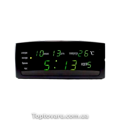 Годинник настільний LED з календарем, термометром і будильником Caixing CX-868 Чорний Зелене підсвічування 12792 фото