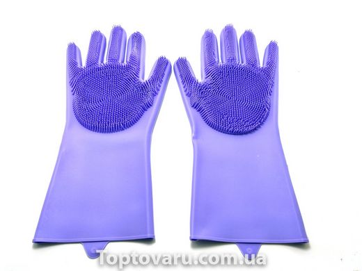Силиконовые перчатки для мытья и чистки Magic Silicone Gloves с ворсом Сиреневые 637 фото