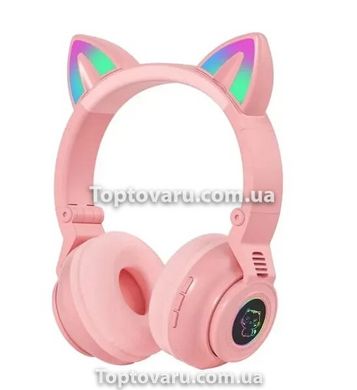 Навушники безпровідні LED з котячими вушками і підсвічуванням Рожеві 5561 фото