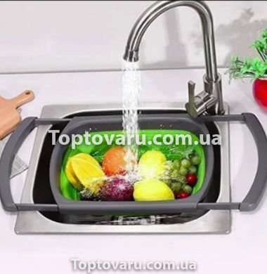 Складной силиконовый дуршлаг для мытья овощей и фруктов JM-608-1 Зеленый 4631 фото