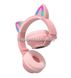 Навушники безпровідні LED з котячими вушками і підсвічуванням Рожеві 5561 фото 2