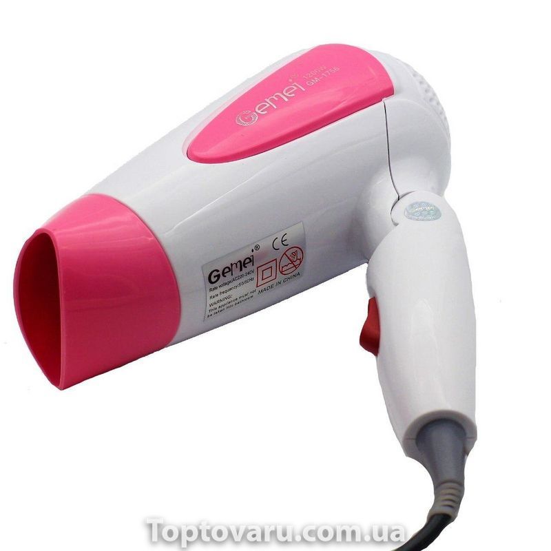 Фен дорожный складной Gemei GM-1756 Розовый 1490 фото