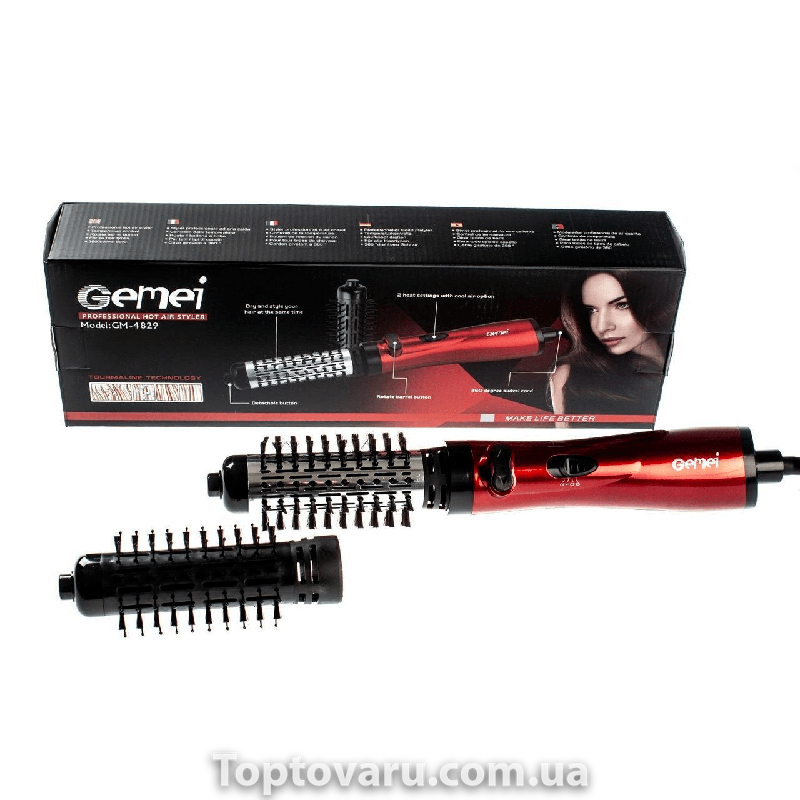 Фен щітка для сушіння волосся Gemei GM 4829 Червона 3750 фото