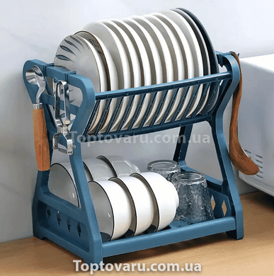 Сушилка для посуды двухъярусная пластиковая Голубая 15251 фото