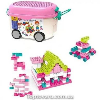 Конструктор дитячий у валізі на коліщатках 300 деталей + наклейки Building Block Рожевий 15597 фото