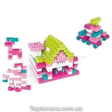 Конструктор дитячий у валізі на коліщатках 300 деталей + наклейки Building Block Рожевий 15597 фото