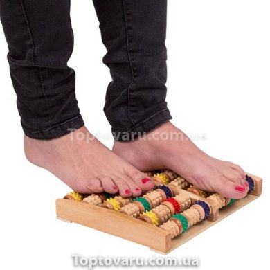 Массажер для ног роликовый деревянный 12 роликов Цветной 14519 фото